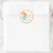 Oranje pioen met turkoois en witte 1,5" Sticker (Tas)