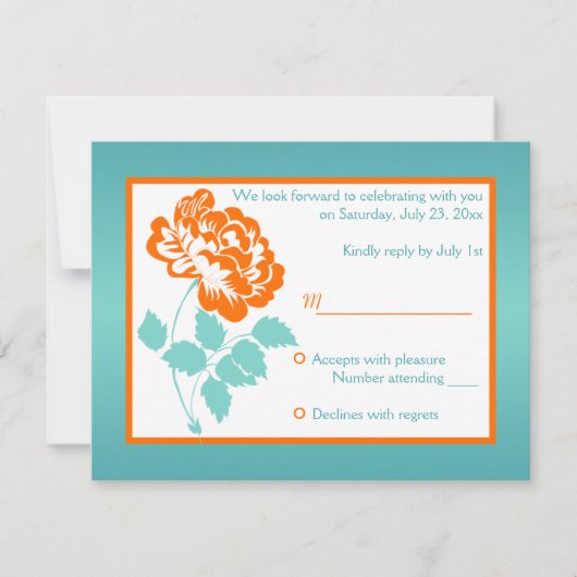 Oranje pioen met turquoise antwoord Kaart (Voorkant)