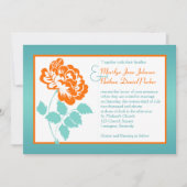 Oranje pioen op turquoise bruiloft uitnodigen kaart (Voorkant)
