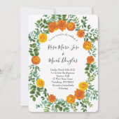 Oranje Pioen & Roos Bloemen Bruiloft Uitnodigingen (Voorkant)