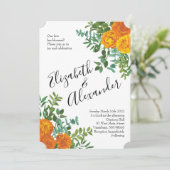 Oranje Pioen & Roze Bloemige Bruiloft Kaart (Staand voorkant)