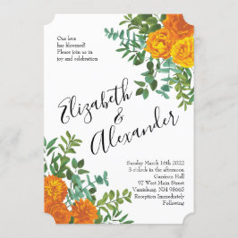 Oranje Pioen & Roze Bloemige Bruiloft Kaart