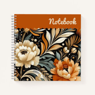 Oranje pioenen en klokken – expressieve grunge kun notitieboek