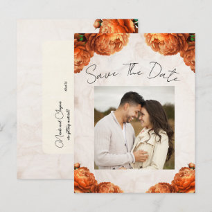 Oranje Pioenenbloemen Save the Date Aankondigingskaart