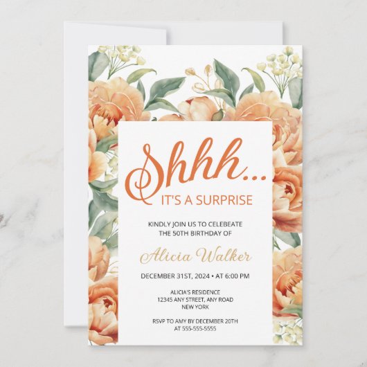 Oranje pioenroos Floral Surprise Verjaardag Kaart (Voorkant)