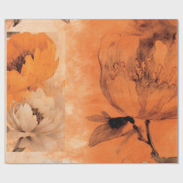 Oranje pioenrozen 2 decoupage collage ontwerp cadeaupapier