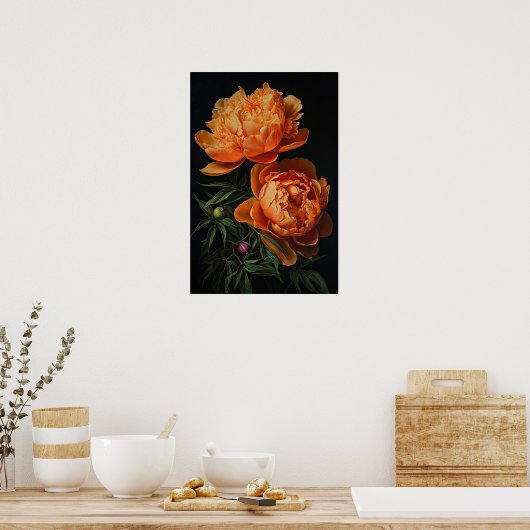 Oranje Pioenrozen Bloemen Art Print Poster (Keuken)