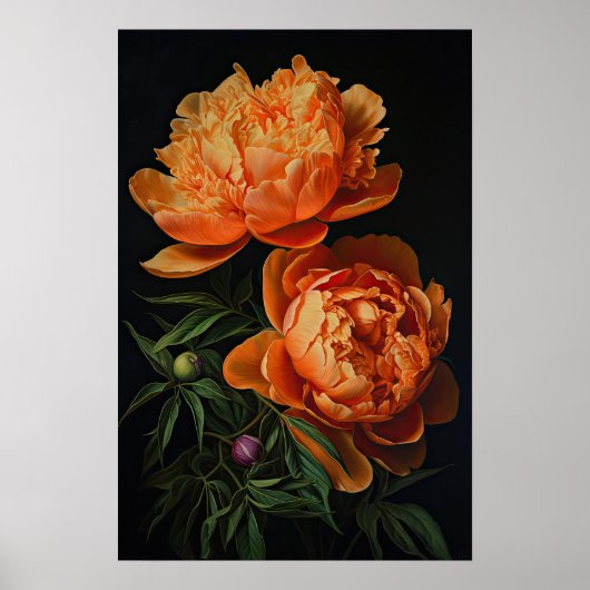 Oranje Pioenrozen Bloemen Art Print Poster (Voorkant)