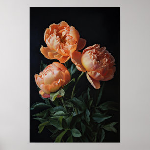 Oranje Pioenrozen Bloemen Art Print Poster