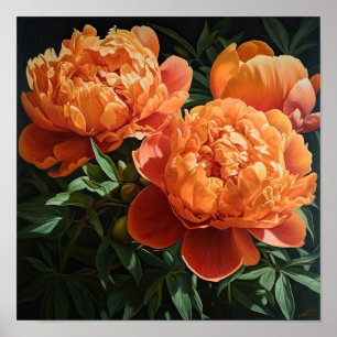 Oranje Pioenrozen Bloemen Art Print Poster