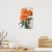 Oranje Pioenrozen Bloemen Art Print Poster (Keuken)