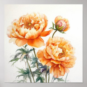 Oranje Pioenrozen Bloemen Art Print Poster