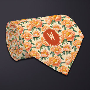 Oranje pioenrozen Bloemen Stropdas