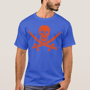 Oranje Pirate Skull en Swords Blue T-Shirt