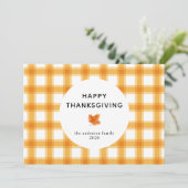 Oranje Plaid Eenvoudig Happy Thanksgiving Herfst Feestdagenkaart (Staand voorkant)