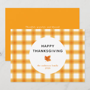 Oranje Plaid Eenvoudig Happy Thanksgiving Herfst Feestdagenkaart