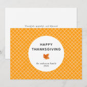 Oranje Plaid Eenvoudige Happy Thanksgiving Herfst  Feestdagenkaart (Voorkant / Achterkant)