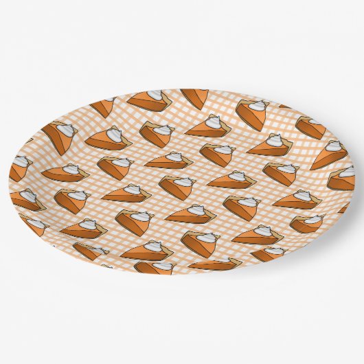 Oranje Plaid Gingham Pumpkin Pie Thanksgiving Papieren Bordje (Gekanteld)
