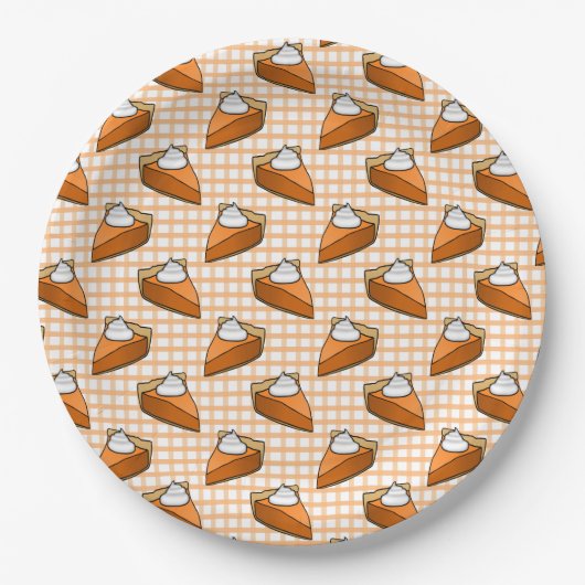 Oranje Plaid Gingham Pumpkin Pie Thanksgiving Papieren Bordje (Voorkant)