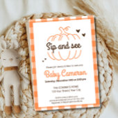 Oranje Plaid Herfst Pompoen Sip en zie Meet Greet Kaart