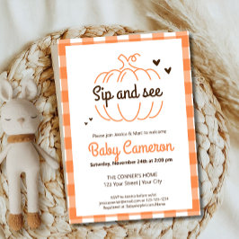 Oranje Plaid Herfst Pompoen Sip en zie Meet Greet Kaart