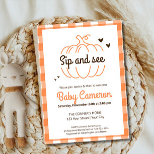 Oranje Plaid Herfst Pompoen Sip en zie Meet Greet Kaart