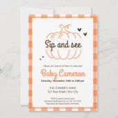 Oranje Plaid Herfst Pompoen Sip en zie Meet Greet Kaart (Voorkant)