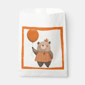 Oranje Plaid Jurk Beer met Haarboog Bedankzakje (Voorkant)