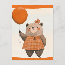 Oranje Plaid Jurk Beer met Haarboog Briefkaart