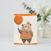 Oranje Plaid Jurk Beer met Haarboog Briefkaart (Staand voorkant)