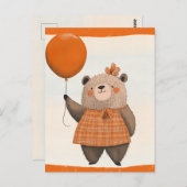 Oranje Plaid Jurk Beer met Haarboog Briefkaart (Voorkant / Achterkant)