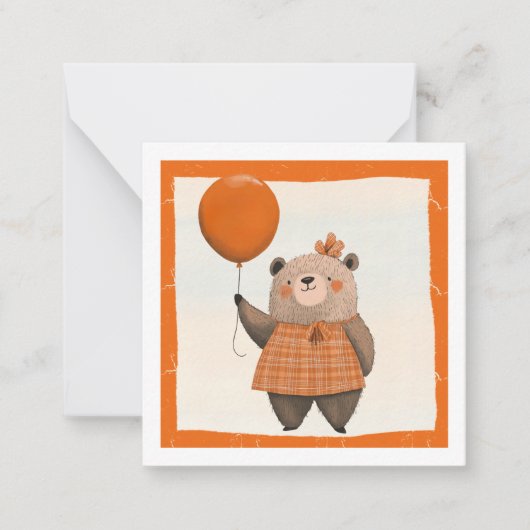 Oranje Plaid Jurk Beer met Haarboog Notitiekaartje (Voorkant)