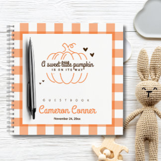Oranje Plaid Little Pumpkin Baby shower Guestbook Notitieboek