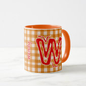 Oranje Plaid (Monogram, Naam) Coffee Mok (Voorkant rechts)