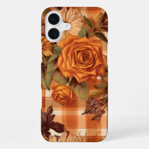 ORANJE PLAID PATROON MET HERFST BLOEMEN iPhone 16 PLUS HOESJE