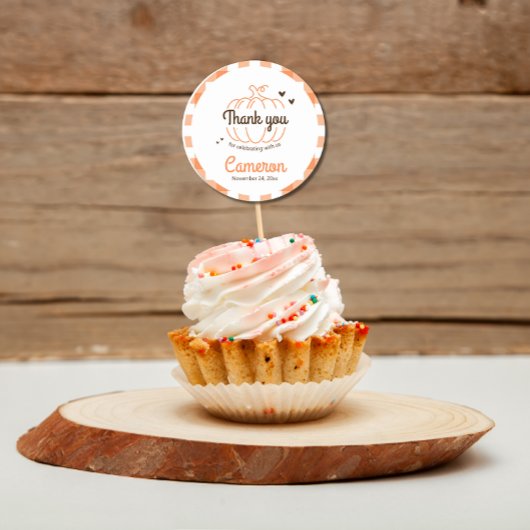 Oranje Plaid Pompoen Neutraal Baby shower Dank u Ronde Sticker