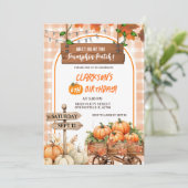 Oranje plaid pompoen patch verjaardag kaart (Staand voorkant)