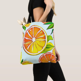Oranje plak: citruskunst tote bag