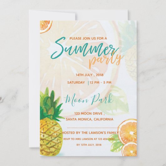 Oranje plak | Cool Summer Party Uitnodiging (Voorkant)