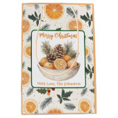 Oranje plakjes en dennenkerst gepersonaliseerd medium cadeauzakje (Voorkant)