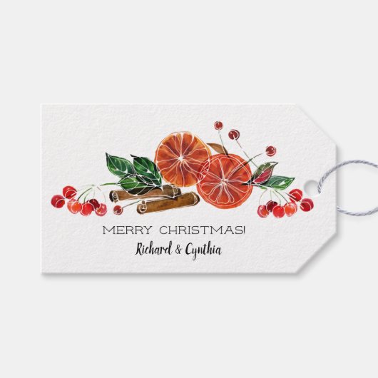 Oranje plakjes en kaneel kerst cadeaulabel (Voorkant (Horizontaal))