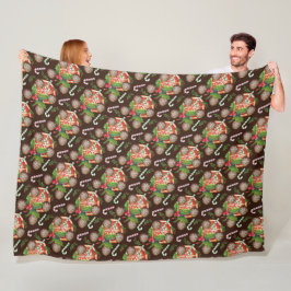 ORANJE PLAKJES KERSTKOEKJES SNOEPJES FLEECE DEKEN