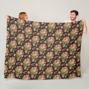 ORANJE PLAKJES KERSTKOEKJES SNOEPJES FLEECE DEKEN