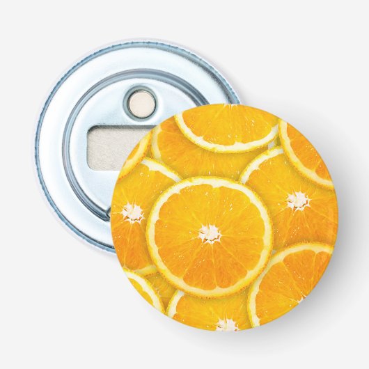 Oranje plakken button flesopener (Voorkant)