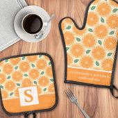 Oranje Plakken Citrus Schattigee Zomer Monogram Ovenwant & Pannenlap Set