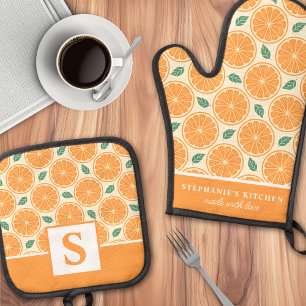 Oranje Plakken Citrus Schattigee Zomer Monogram Ovenwant & Pannenlap Set