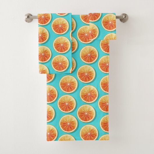 Oranje plakken op blauw bad handdoek (Insitu)