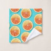 Oranje plakken op blauw bad handdoek (Wasdoekje)