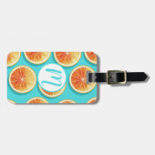 Oranje plakken op blauw bagagelabel (Voorkant horizontaal)