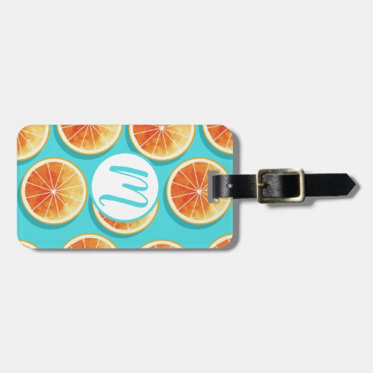 Oranje plakken op blauw bagagelabel (Voorkant horizontaal)